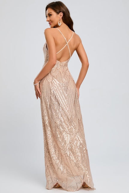 Fourreau col v longueur ras du sol paillette robe de bal - gallery 1