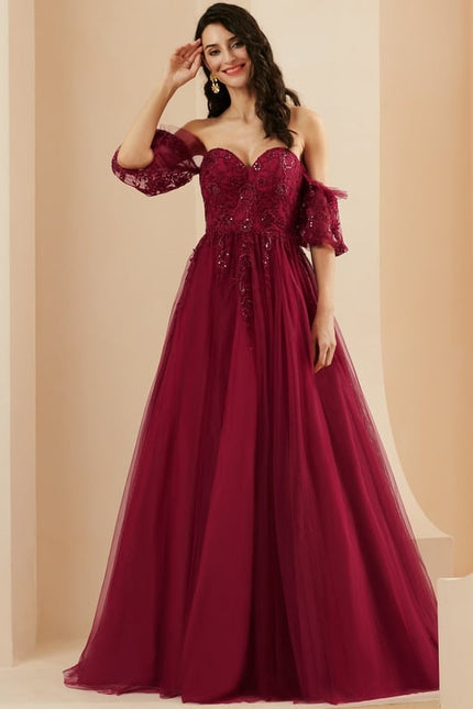 Princesse col cœur traîne balayage tulle robe de bal avec paillettes