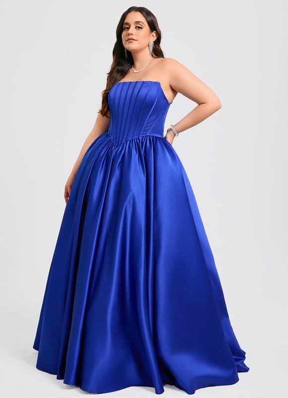 Princesse col droit longueur ras du sol satin robe de bal - gallery 8