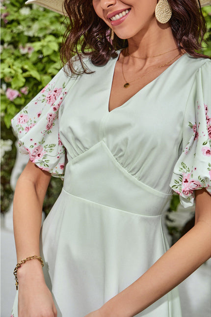 Robe imprimé fleur col v trapèze polyester mini - gallery 4