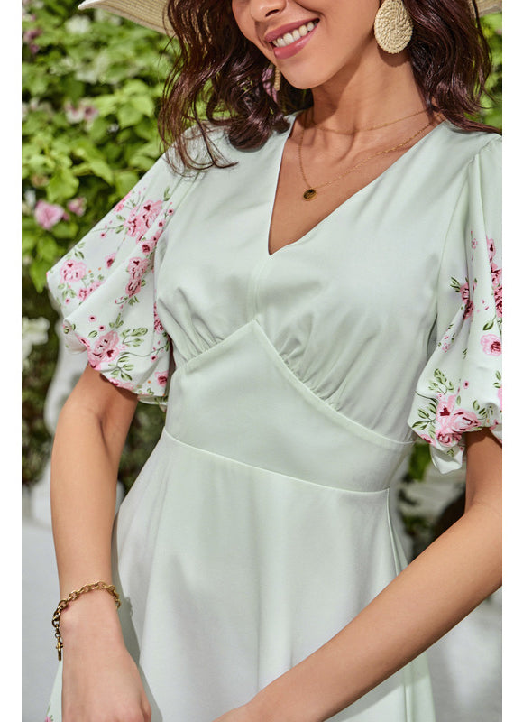 Robe imprimé fleur col v trapèze polyester mini - gallery 4