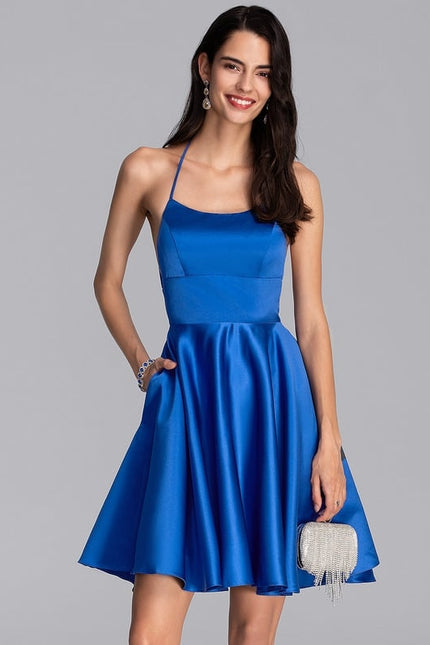 Trapèze col carré court satin robe de bal de promo