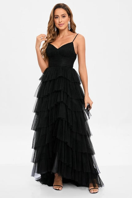 Princesse col v traîne balayage tulle robe de bal - gallery 2