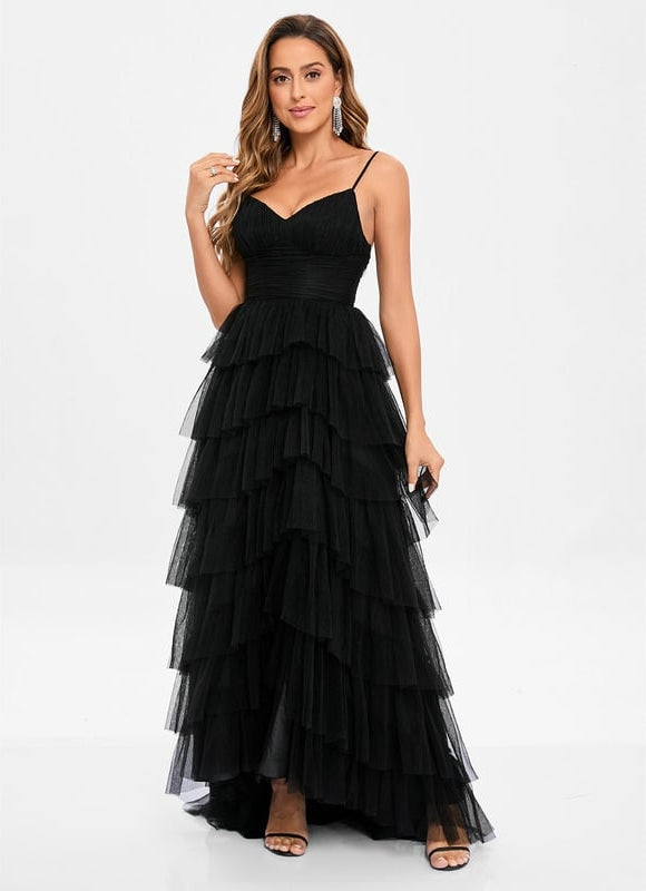 Princesse col v traîne balayage tulle robe de bal - gallery 2