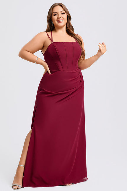 Sirène col carré longueur ras du sol mousseline robe de demoiselle d'honneur - gallery 7