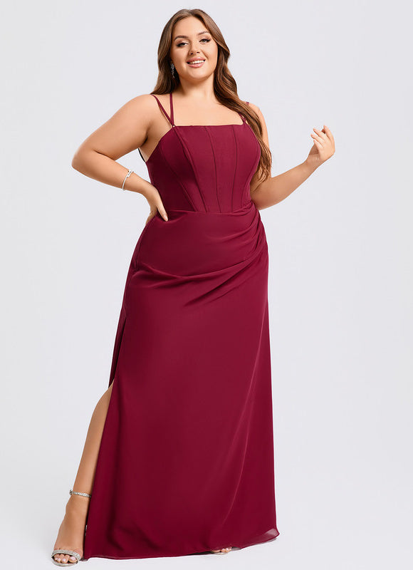 Sirène col carré longueur ras du sol mousseline robe de demoiselle d'honneur - gallery 7