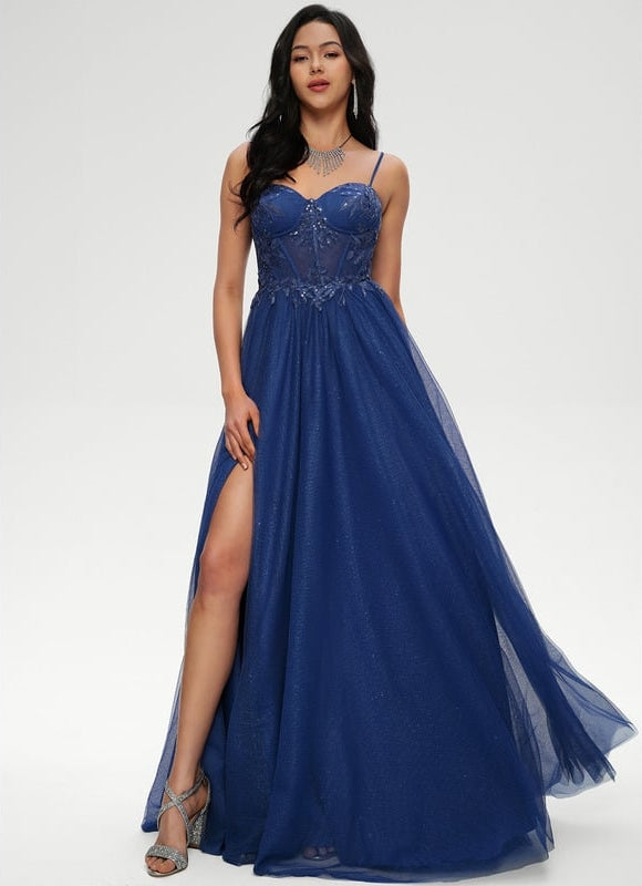 Princesse col cœur traîne balayage tulle robe de bal avec paillettes appliques de dentelle - gallery 3