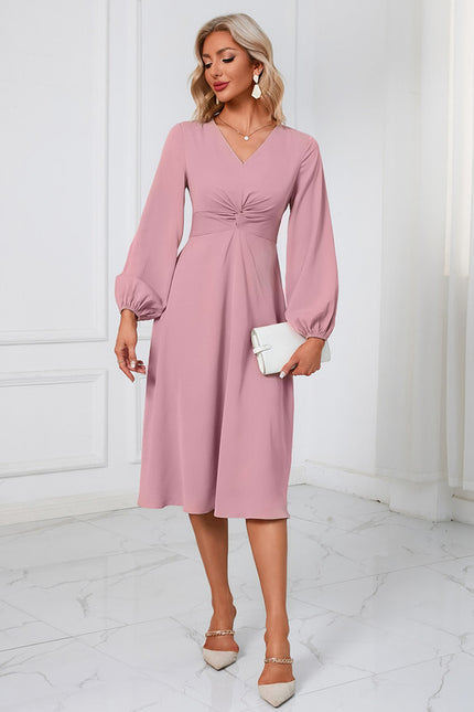 Robe nœud col v trapèze polyester midi - gallery 5