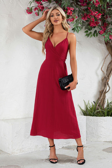 Robe nœud col v trapèze polyester midi - gallery 3