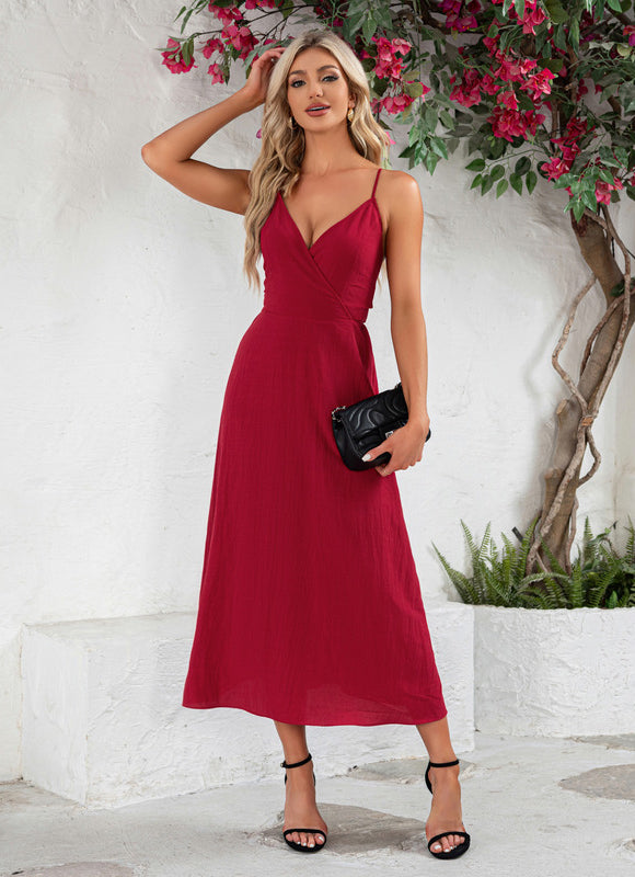 Robe nœud col v trapèze polyester midi - gallery 3