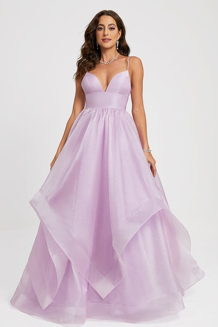 Princesse col v traîne balayage organza robe de bal