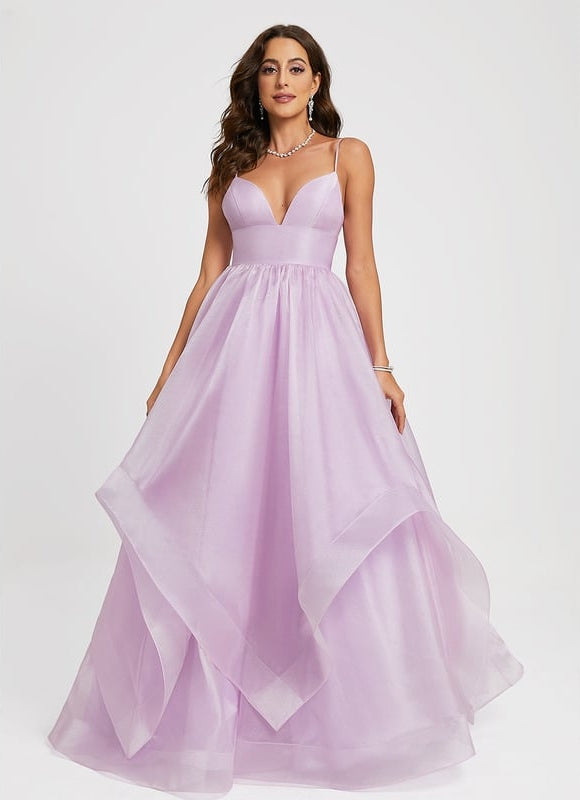 Princesse col v traîne balayage organza robe de bal
