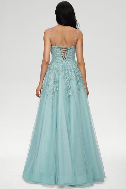 Princesse col droit longueur ras du sol tulle robe de bal avec paillettes appliques de dentelle - gallery 2