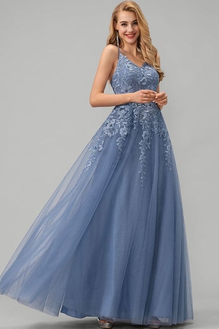 Princesse col v longueur ras du sol tulle robe de bal - gallery 3