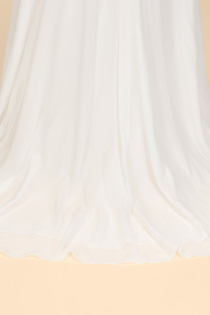 Trapèze col v traîne balayage mousseline dentelle robe de mariée avec perles paillettes - gallery 9