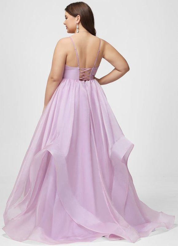 Princesse col v traîne balayage organza robe de bal - gallery 8