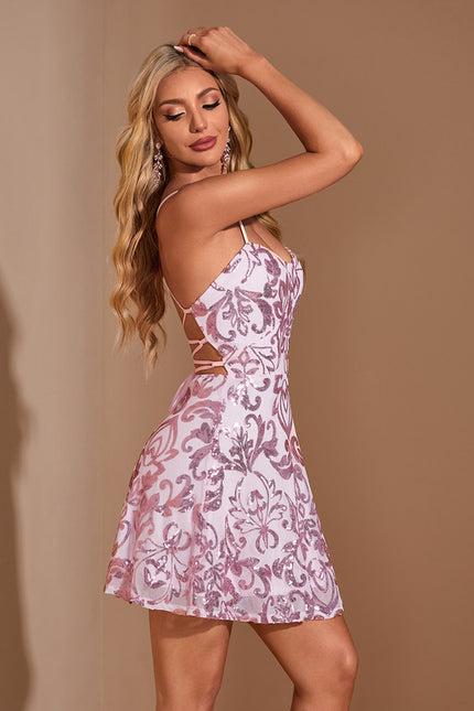 Robe col cœur trapèze paillette mini - gallery 2