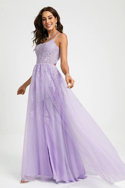 Princesse col rond traîne balayage tulle dentelle robe de bal avec paillettes - gallery 3