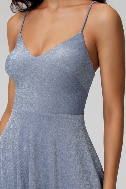 Trapèze col v court jersey robe de bal de promo avec paillettes - gallery 8