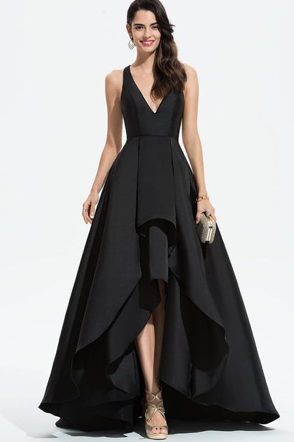 Trapèze col v asymétrique satin robe de demoiselle d'honneur