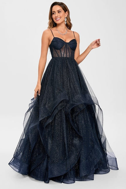 Princesse col v longueur ras du sol tulle robe de bal - gallery 2