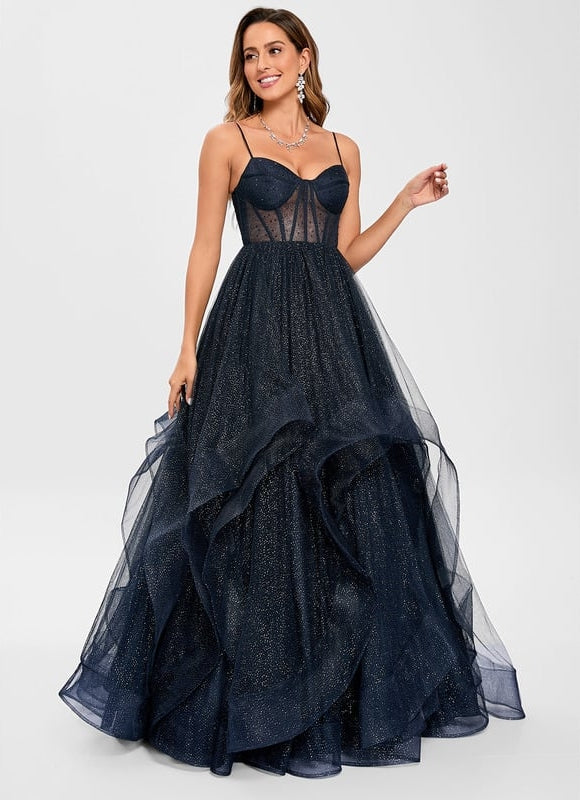 Princesse col v longueur ras du sol tulle robe de bal - gallery 2