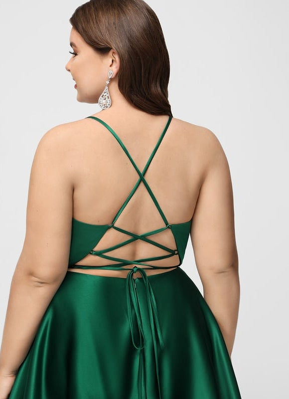Trapèze col bénitier court satin robe de bal de promo avec plissée - gallery 8