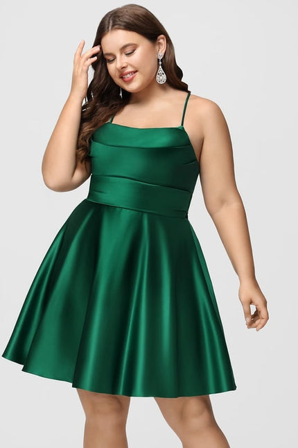 Trapèze col bénitier court satin robe de bal de promo avec plissée - gallery 7