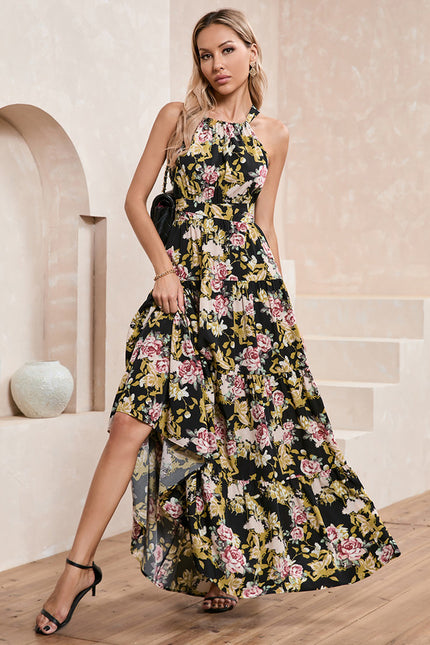 Robe imprimé fleur licou trapèze polyester maxi - gallery 6