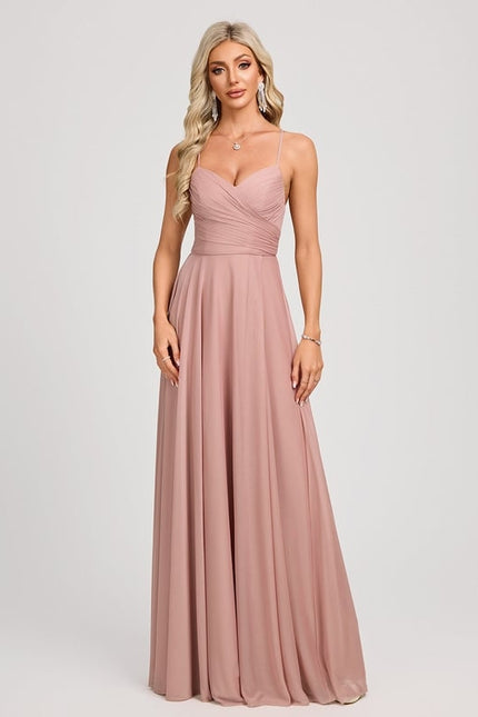 Trapèze col v longueur ras du sol mesh robe de bal avec plissée