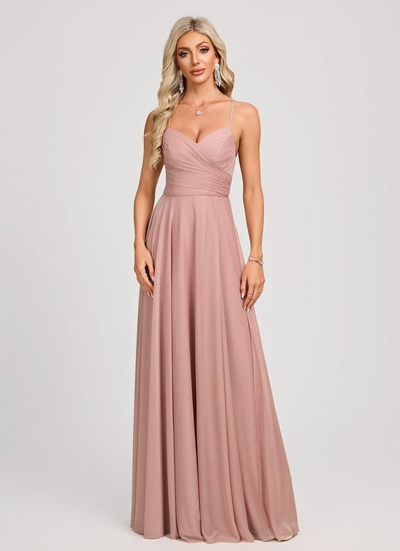 Trapèze col v longueur ras du sol mesh robe de bal avec plissée