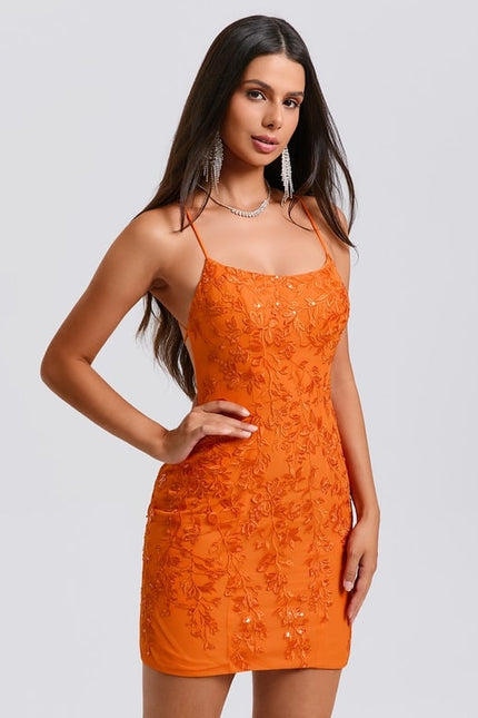 Moulante col rond mini dentelle robe de bal de promo avec paillettes - gallery 3