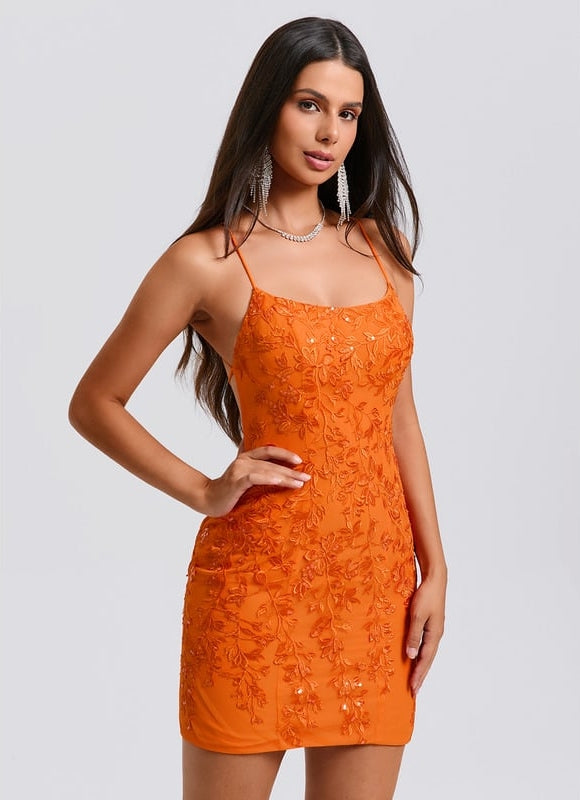 Moulante col rond mini dentelle robe de bal de promo avec paillettes - gallery 3