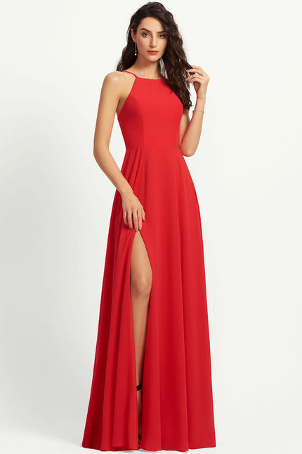 Trapèze col rond longueur ras du sol mousseline robe de demoiselle d'honneur