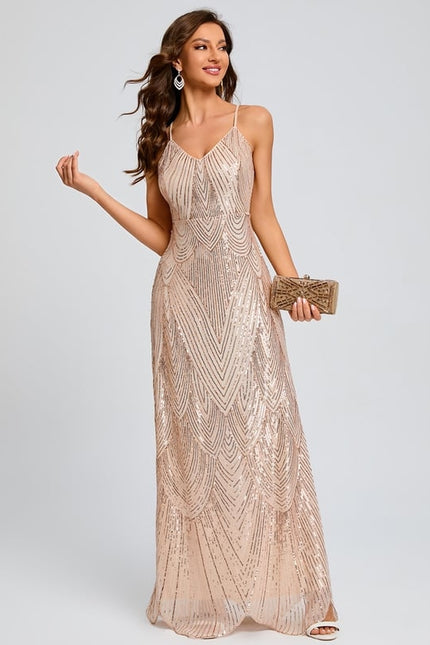 Fourreau col v longueur ras du sol paillette robe de bal