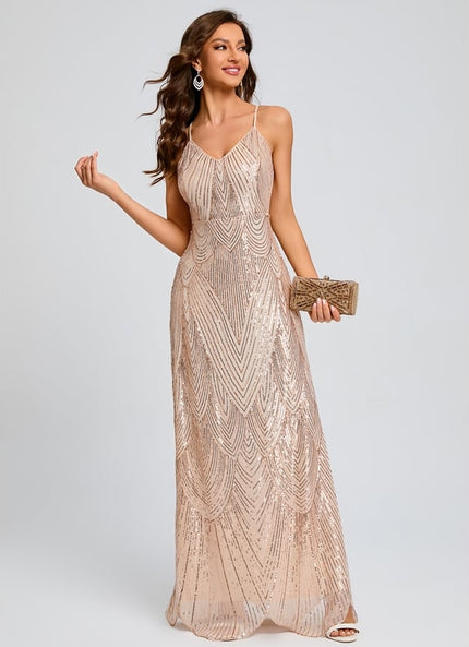 Fourreau col v longueur ras du sol paillette robe de bal