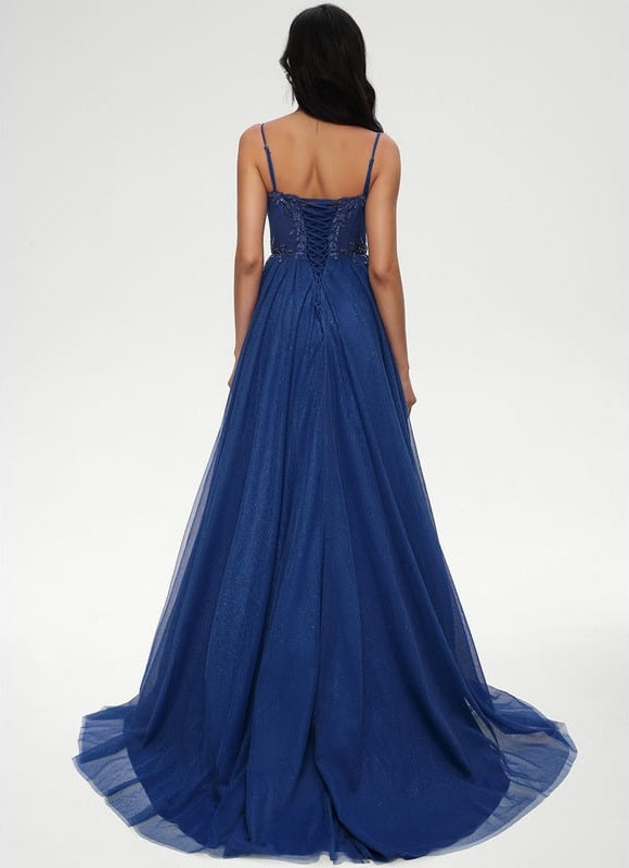 Princesse col cœur traîne balayage tulle robe de bal avec paillettes appliques de dentelle - gallery 2