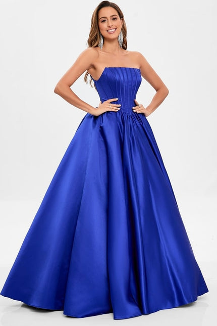Princesse col droit longueur ras du sol satin robe de bal - gallery 3