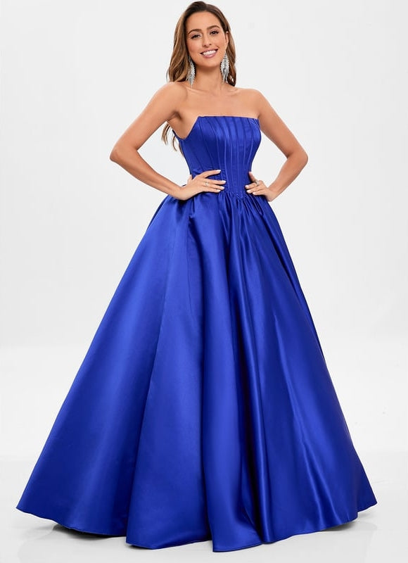 Princesse col droit longueur ras du sol satin robe de bal - gallery 3