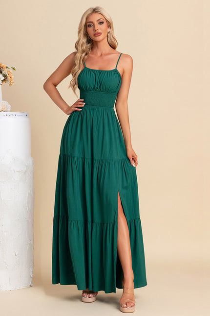 Robe plissée col carré trapèze polyester maxi - gallery 5