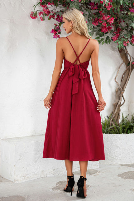 Robe nœud col v trapèze polyester midi - gallery 2