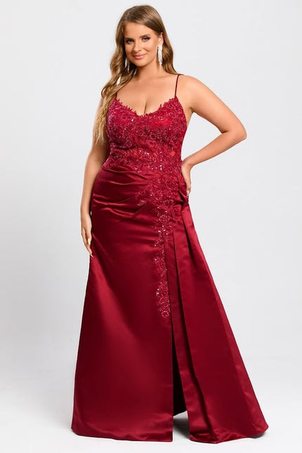 Fourreau col v longueur ras du sol satin robe de bal avec paillettes - gallery 7