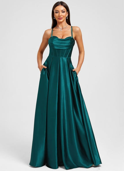 Trapèze col cœur longueur ras du sol satin extensible robe de bal