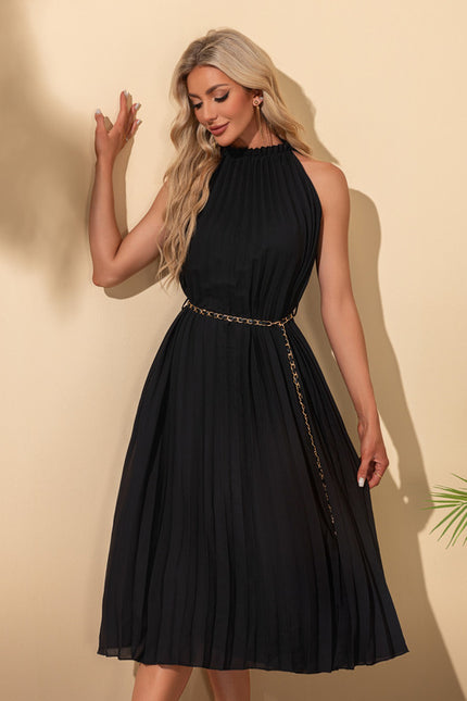 Robe plissée licou trapèze polyester midi - gallery 5