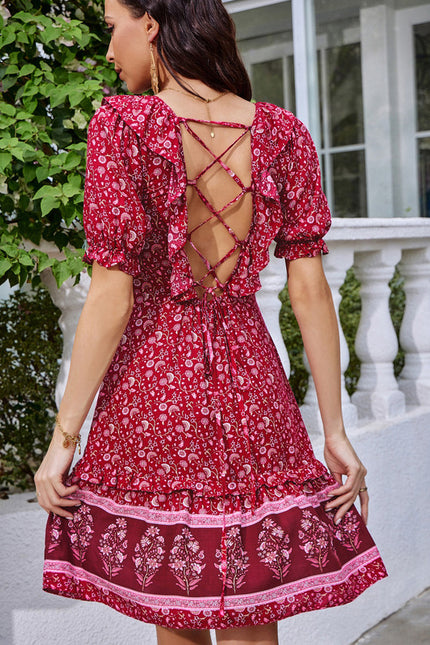 Robe imprimé fleur col rond trapèze rayonne mini - gallery 2
