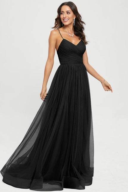 Princesse col v traîne balayage tulle robe de bal - gallery 8
