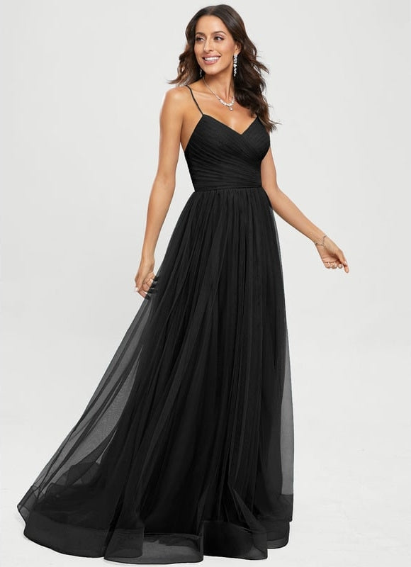 Princesse col v traîne balayage tulle robe de bal - gallery 8