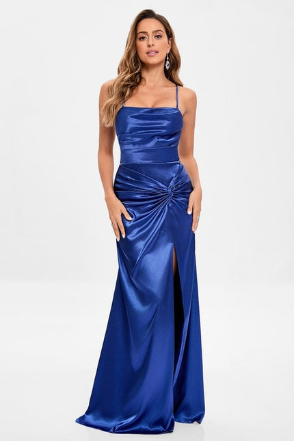Sirène col droit longueur ras du sol satin extensible robe de bal