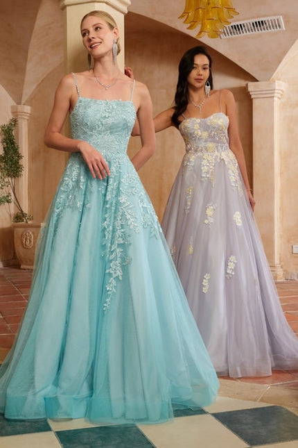 Princesse col droit longueur ras du sol tulle robe de bal avec paillettes appliques de dentelle - gallery 5