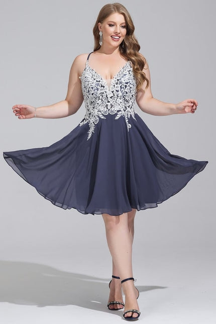 Trapèze col v court mousseline robe de bal de promo avec paillettes perles - gallery 4